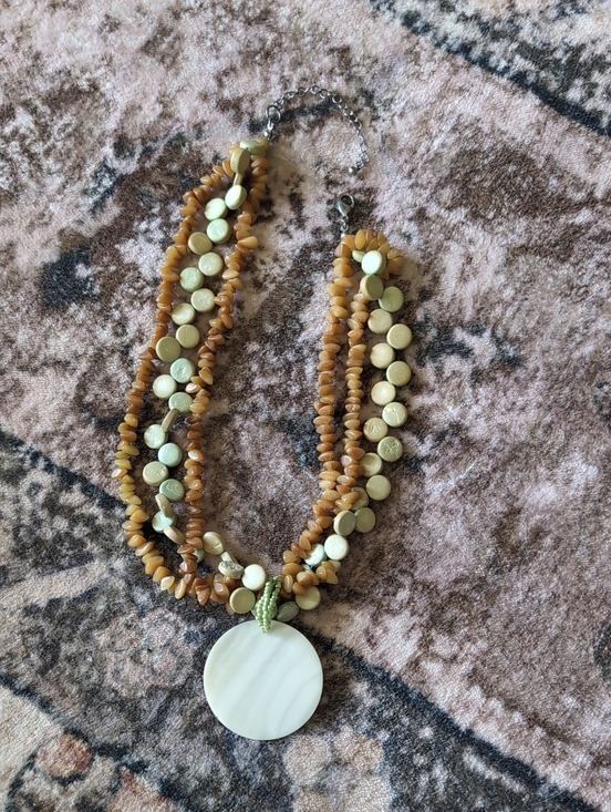 Jewelry - Beaded Brown and Cream Multi-Strand Pendant Necklace